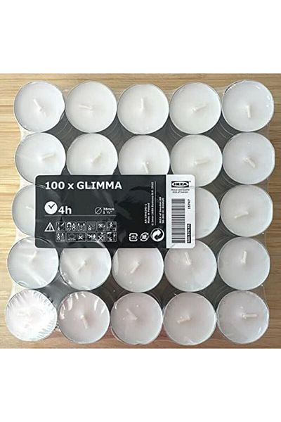 IKEA Glimma 100 White Tealights – Smokeless, Unscented Candles For Home Decor, Mood Lighting & Events