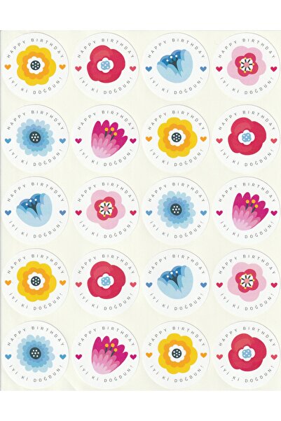 NUNUKİ Çiçekli Doğum Günü Sticker Seti 4,2cm Happy Birthday Sticker İyi ki Do...