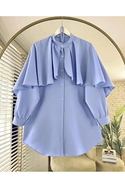 Nergis Neva Butik Cape-Sash-Detailed-Premium-Collar-Tesettur-Shirt