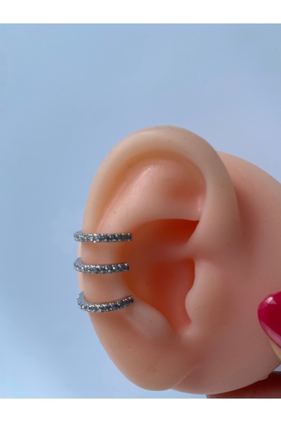kurukafagift Earcuff Kıkırdak Sıkıştırmalı Küpe 3 Sıralı Tek Küpe