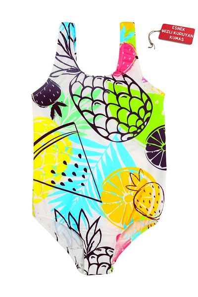 Papiş Girls - Pineapple, Watermelon, Lemon Fruit Pattern Comfortable Quick Swimsuit Sea Pool Beach Swimsuit