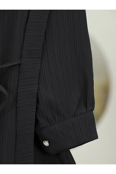 Modamorfo Pearl Buttoned Crinkle Shirt with Tied Shoulders and Waist - Black