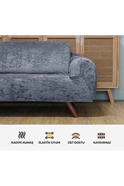 Home Lastikli Kadife Koltuk Örtü Seti 3+2+1+1