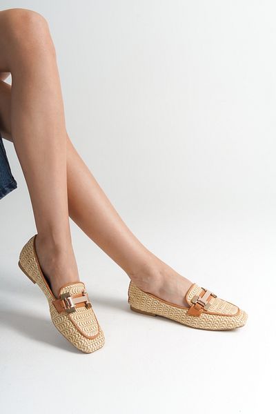 Capone Outfitters Γυναικεία Loafer Παπούτσια από γνήσιο δέρμα με ψάθινη αγκράφα
