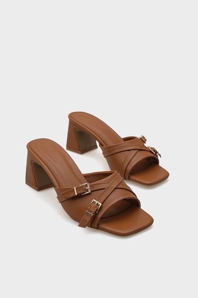 Capone Outfitters Γυναικείες παντόφλες Neda με μεσαίο τακούνι με διπλή πόρπη