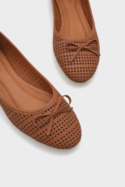 Capone Outfitters Ava Oryginalne Skórzane Baleriny Damskie Z Nadrukiem Słomkowym