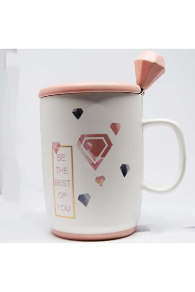 PUFO Best of You ceramic mug with lid and spoon for coffee or tea, 350 ml