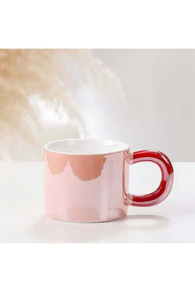 PUFO Cană ceramică lucioasă pentru ceai, cafea, 250 ml, roșie