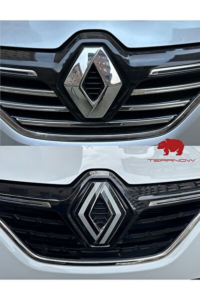 TEARNOW Megane 4 (2016-2025) Yeni Tasarım Amblem Kaplama Sticker - Piano Black, Siyah & Gri