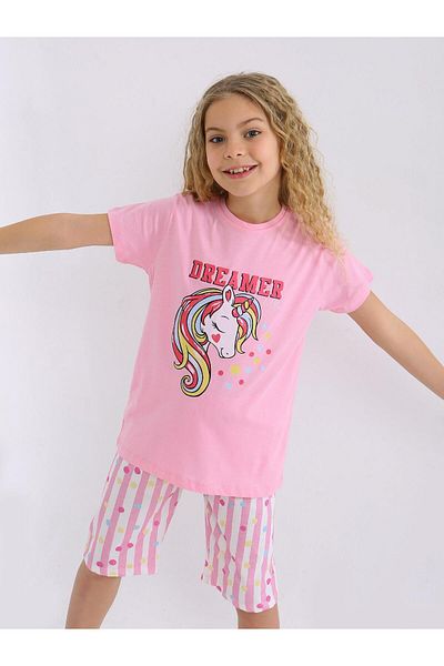 vitmo Girl's Short Sleeve Capri 100% Cotton Pajamas Set Dreamer Girl
