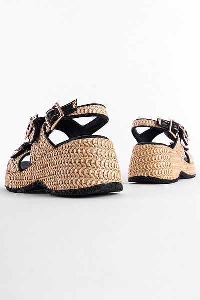 Capone Outfitters Genuine Leather - Straw Sole Double Buckle Comfort Women's Sandals