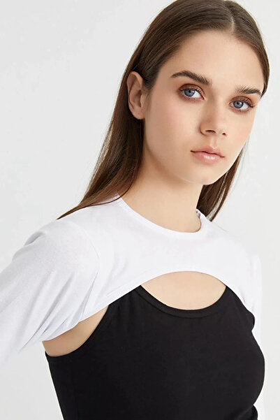 tessetür Bone diyarı Дамска блуза с дълъг ръкав и яка с кръгло деколте