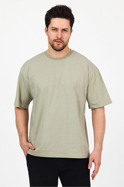 THE RULE Μπλουζάκι Unisex Oversize 100% βαμβακερό φαρδύ κομμένο με απαλή υφή Basic Crew Neck Light Khaki T-shirt Rf0406