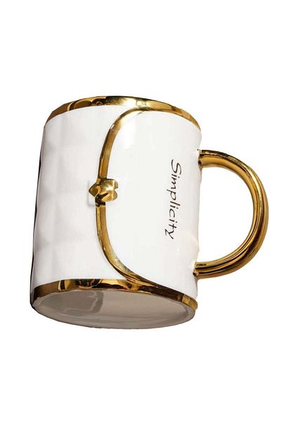 PUFO Cană ceramică Fashion Time pentru cafea sau ceai, 350 ml, albă