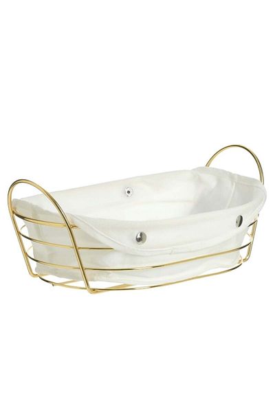 PUFO Oval metal kitchen basket for serving bread, with removable textile cover, 27 x 20 cm, gold