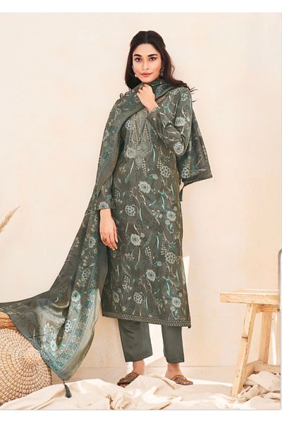 MAJESTIC STYLE FASHION Pure Modal Printed Dress Material with Foil Detailing & Neck Embroidery – 3 Piece Set
