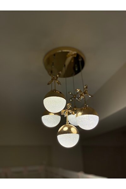 Retro GOLD KAPLAMA 5'Lİ SARKIT AVİZE