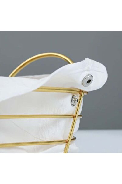 PUFO Oval metal kitchen basket for serving bread, with removable textile cover, 27 x 20 cm, gold