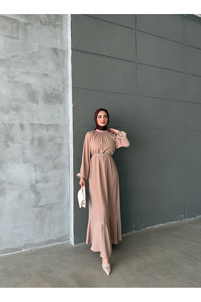 Aranlı tekstil Medina Silk Flying Tauzet Dress with Chain Belt
