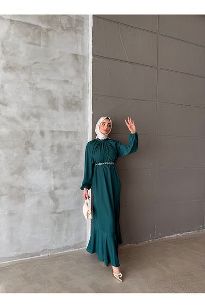Aranlı tekstil Medina Silk Flying Tauzet Dress with Chain Belt