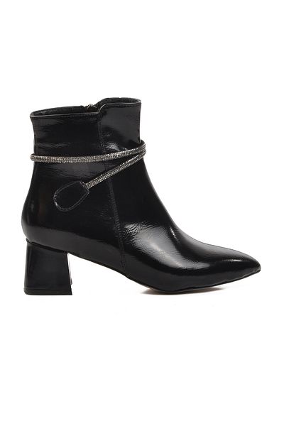 Aspor Black Patent Leather Polyurethane Women's Heeled Boots
