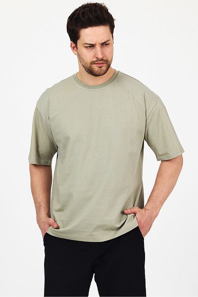 THE RULE Μπλουζάκι Unisex Oversize 100% βαμβακερό φαρδύ κομμένο με απαλή υφή Basic Crew Neck Light Khaki T-shirt Rf0406