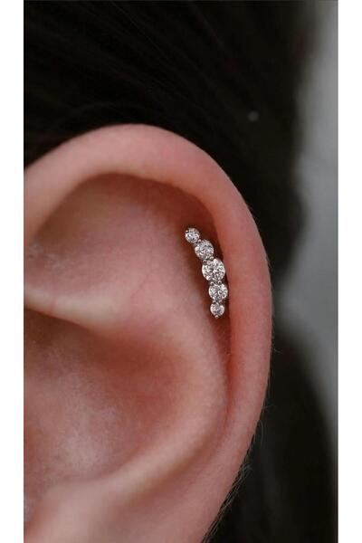 Arescollection 1 adet G23 TİTANİUM ( titanyum) zirkon taşlı tragus kıkırdak  ...