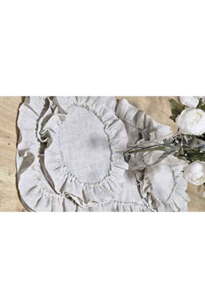 ZEYNO HOME TEKSTİL Fırfırlı Keten Masa Runner Takımı – 100x50 cm Runner + 6 A...