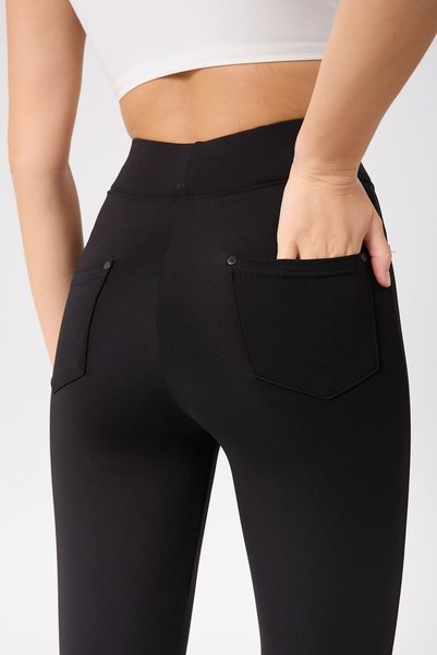 TREND34 Black High Waist Flared Leg Pocket Diver Pants Leggings