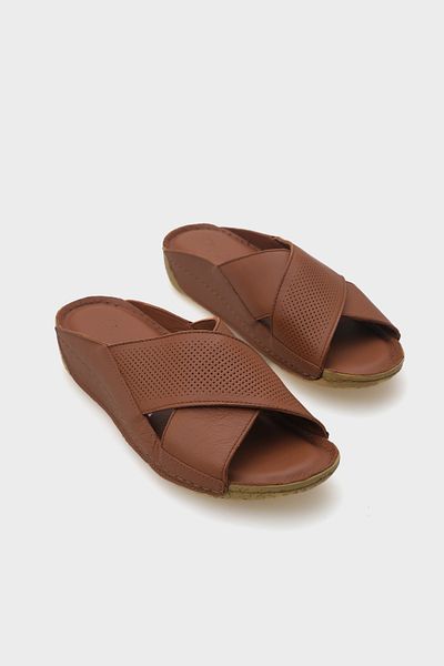 Capone Outfitters Γυναικείες παντόφλες Nissa Cross Banded Leather Comfort Ανατομικές