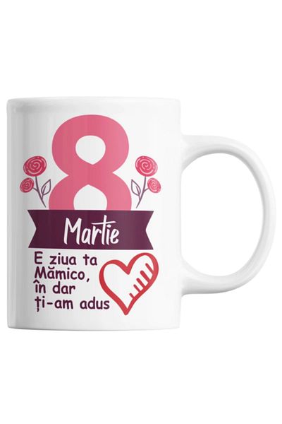 OEM Cană albă personalizată „E ziua ta, mamă, ți-am adus inima mea cadou”, INOVATIX®. 330ml