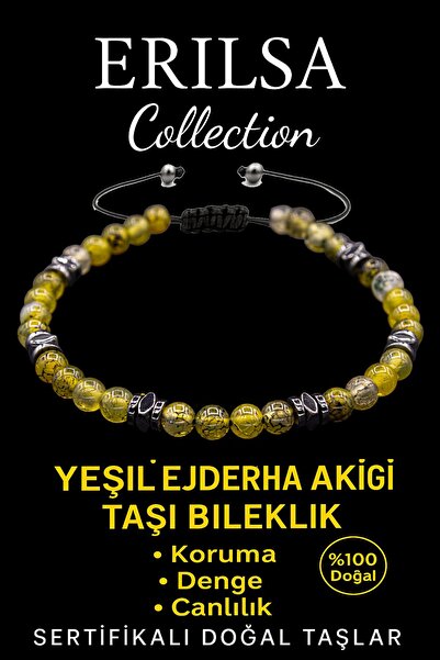 Erilsa Sertifikalı Terahertz ve Yeşil Ejderha Akik Taşı Bileklik – İnce Model...