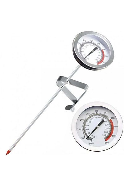 PUFO Kitchen Thermometer 31.5 Cm With Long Probe - Stainless Steel, Adjustable Grip