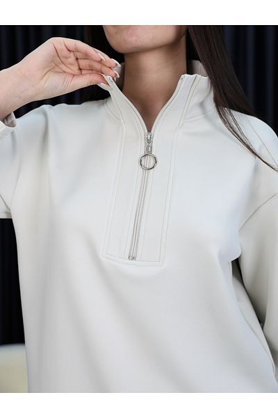 Trendingsize Stone Oversize Zipper Detailed Scuba Knitted Tunic