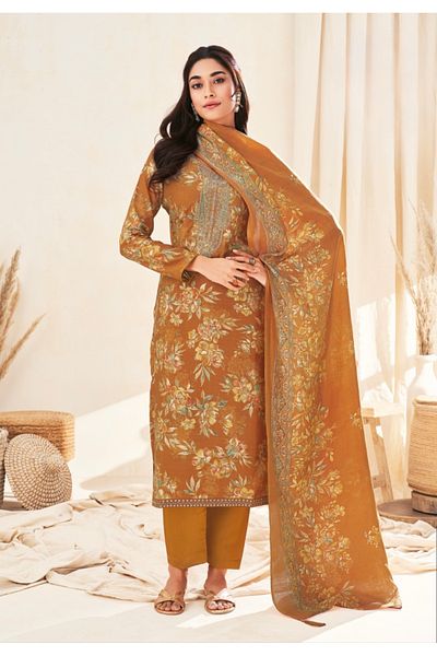 MAJESTIC STYLE FASHION Pure Modal Printed Dress Material with Foil Detailing & Neck Embroidery – 3 Piece Set
