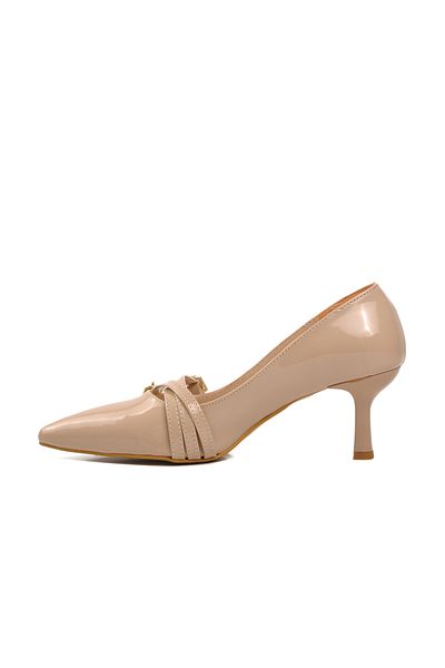 Aspor Nude Nut Patent Leather Women's Heeled Stiletto Shoes