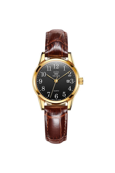 OLEVS Ceas de dama Olevs , curea piele naturala, maro, cadran negru