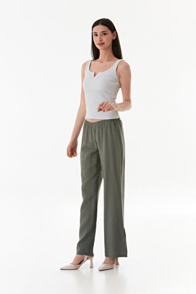 Fulla Moda Elastic Waist Low Waist Modal Palazzo Trousers