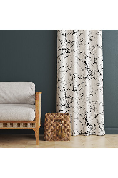 LadiesHome Perdele de fundal cu model de marmură neagră – Decor modern și elegant 140x260 CM cu o singură aripă