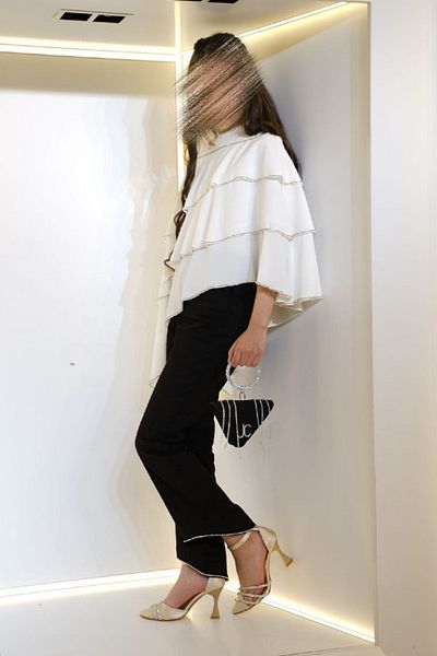 Ribbon kids Glittery Layered Poncho Blouse Girl Set – Special Occasion Combination with Black Trousers + Bag