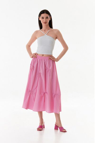 Fulla Moda Elastic Waist Ribbon Terry Cotton Fabric Skirt