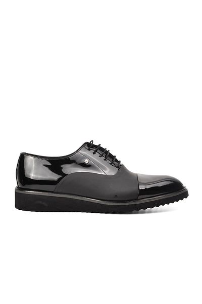 Fosco Black Patent Leather Matte Black Genuine Leather Men's Classic Shoes