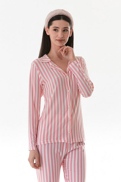 Fulla Moda Thick Striped Shirt Collar Suede Pajama Set