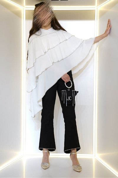 Ribbon kids Glittery Layered Poncho Blouse Girl Set – Special Occasion Combination with Black Trousers + Bag