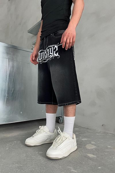 Jr.Crime Embroidered Black Tumbled Detail Fundayz Jean Shorts