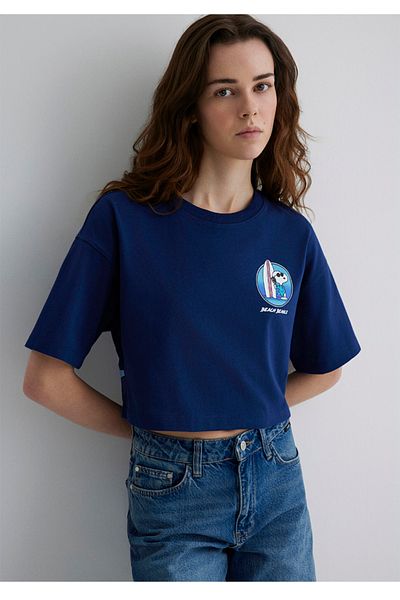 Mavi Snoopy Printed Crop Cut T-Shirt