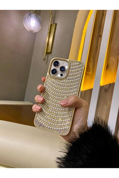 Aksesuar Kasabası İphone 13 Uyumlu Parlak Işıl Taşlı İncili PremiumTelefon Kı...