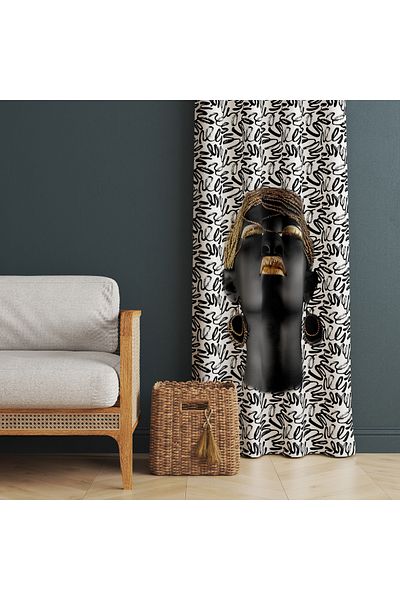 LadiesHome African Art Themed Background Curtain - Elegant Design with Black & Gold Details 140x260 CM Single Wing