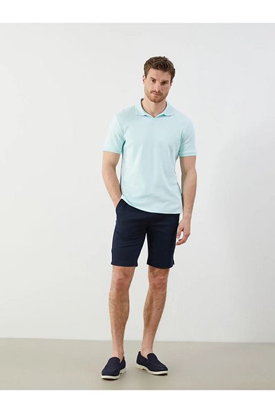 LC Waikiki Ανδρικό μπλουζάκι LCWAIKIKI Classic Turquoise Polo Collar Plain Interlock