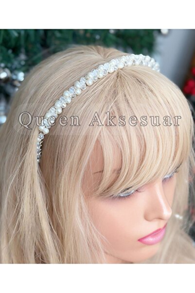 QUEEN AKSESUAR Design de lux, cristal, piatră transparentă, perle, brodate cu mărgele, coroană modernă subțire, coroană pentru ocazii speciale, albă